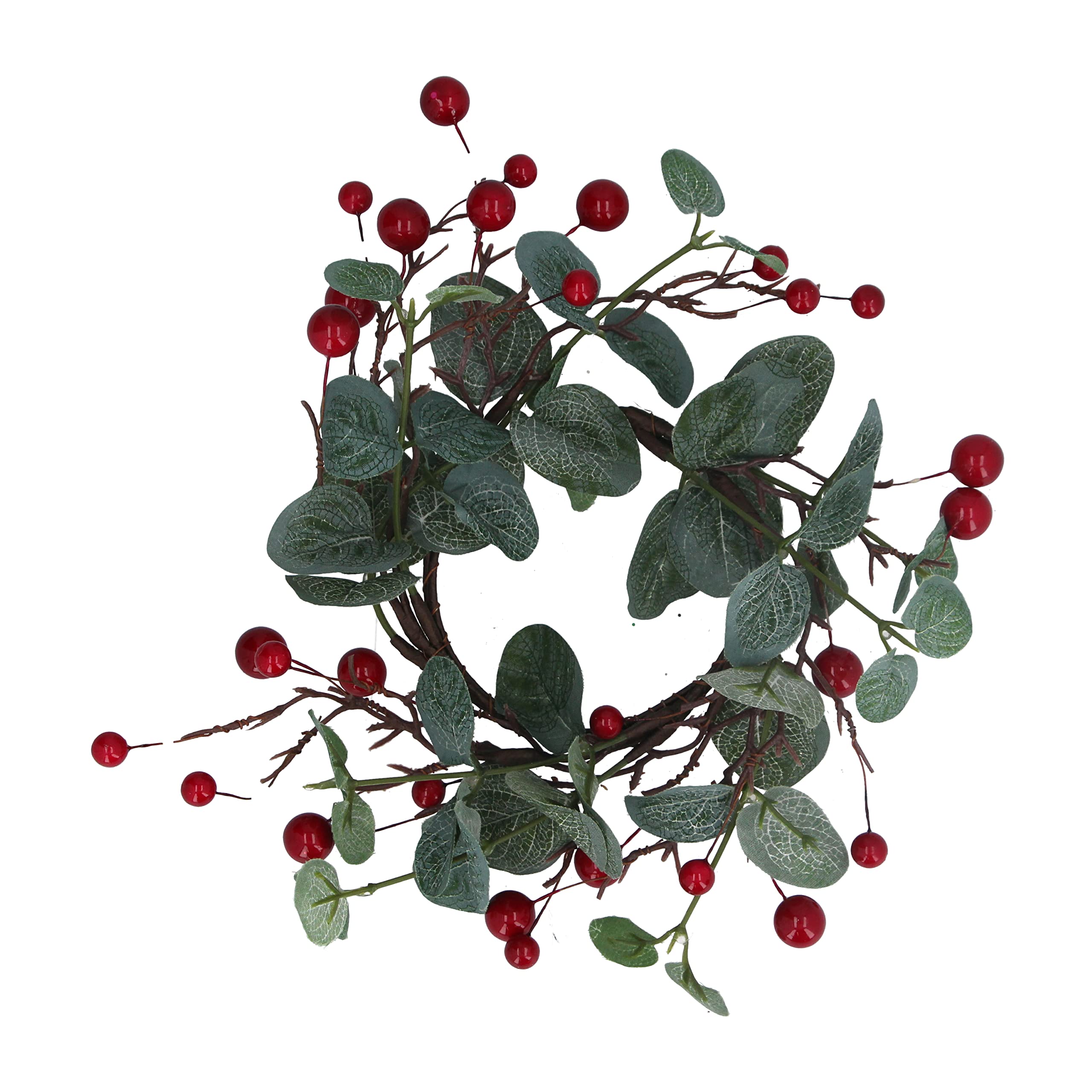 Gisela Graham Eucalyptus Red Berry Candle Ring for 7.5cm Pillar Candle