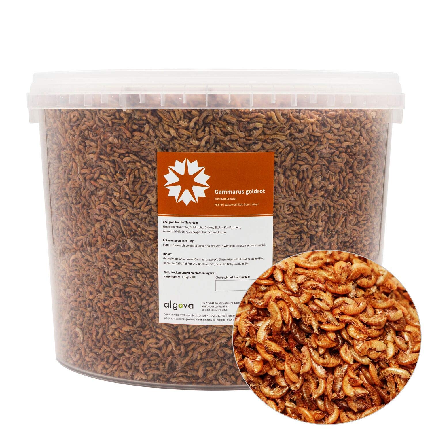 algova Gammarus camarones Secos de Agua Dulce - alimento para Peces Peces de Estanque Peces koi - alimento para Tortugas Reptiles y Pollos 10L = 1,2kg