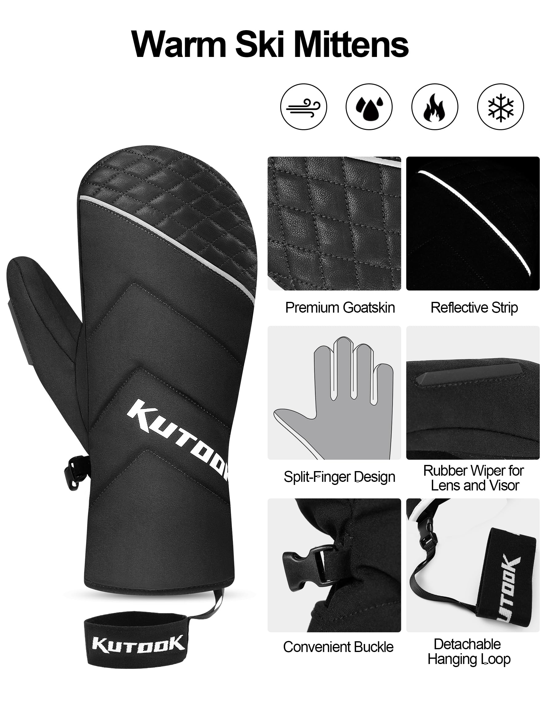KUTOOK Guanti da Sci e Snowboard Professionale Guanti Invernali Impermeabili Antivento e Resistente per Sport all'Aria Aperta