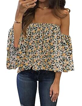 Bluetime Women Summer Off Shoulder Chiffon Blouse Ruffles