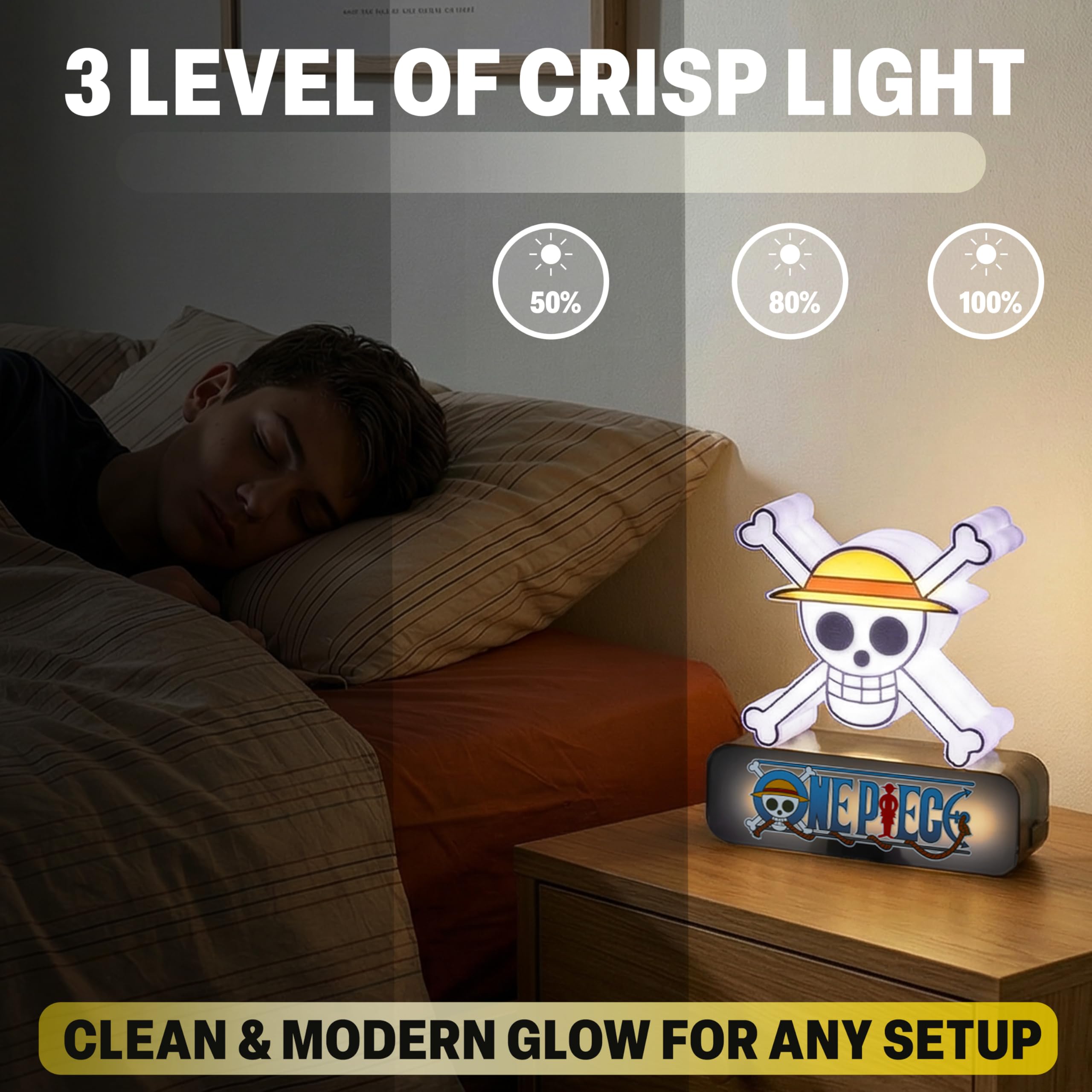 One Piece Skull Lámpara LED 3D, Luz Nocturna LED con 3 Niveles de Brillo, Alimentación USB-C o Pilas, Lámpara de Mesita de Noche, Decoración Habitación Manga, Regalos Anime (Multi 3D Calavera)