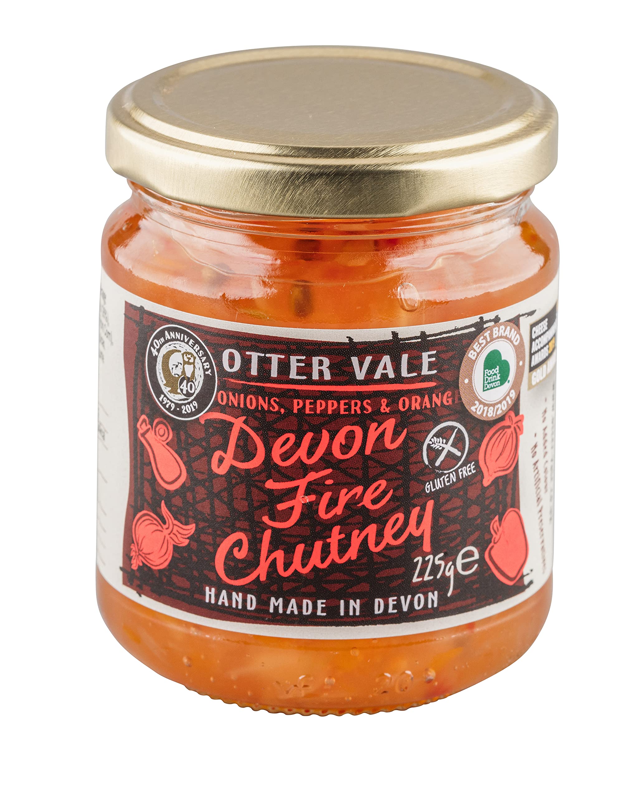 Otter ValeDevon Fire Chutney, Scotch Bonnet chilli heat with a hint of tangy fruit, hand-made in Devon, gluten-free, 225 g glass jar