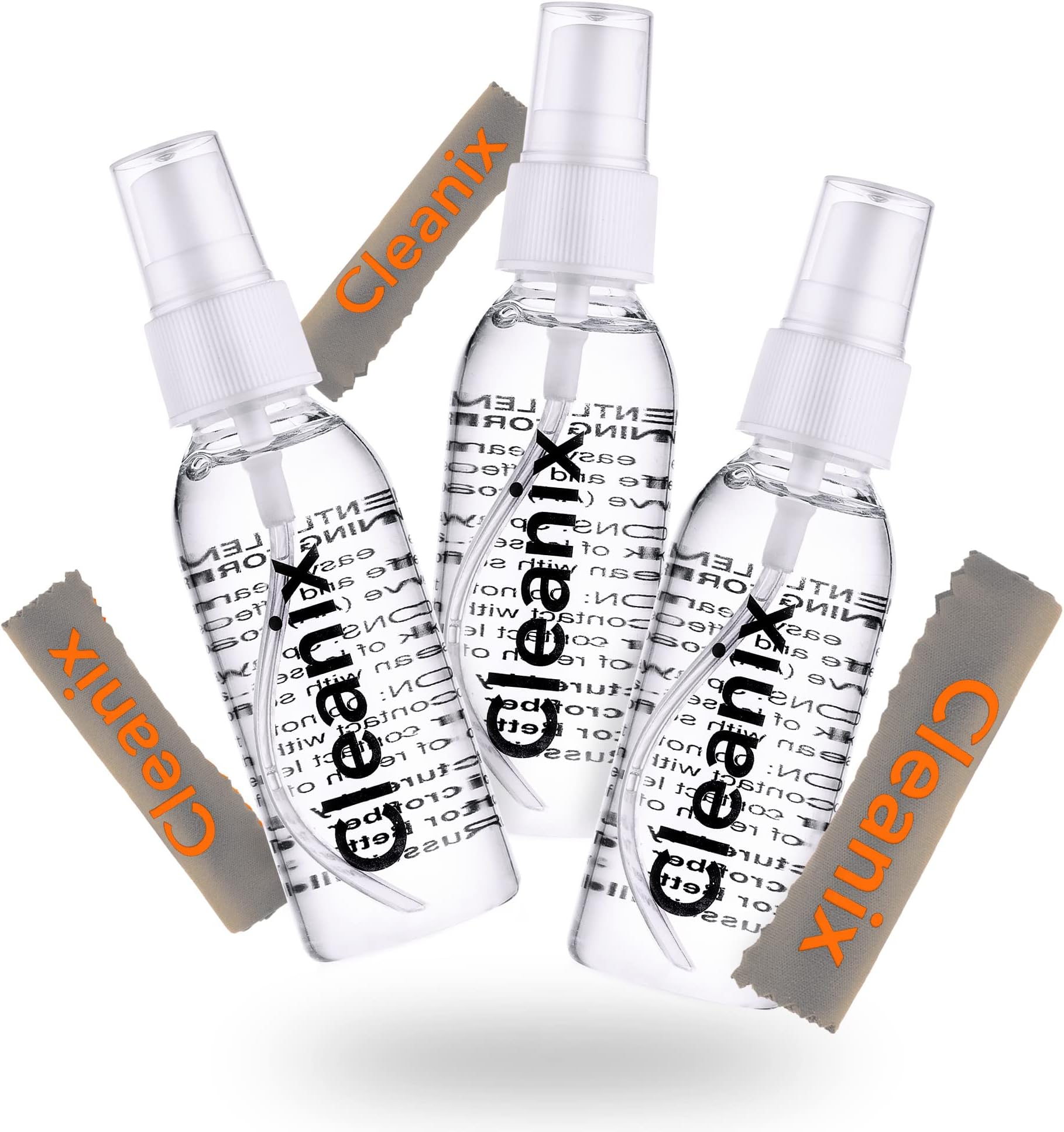 Cleanix Glasses Cleaner Set of 3, Alcohol-Free Eyeglass Cleaner, 3pcs. 2-Ounce Spray Bottles with 3 Microfiber Glass Cleaner Cloths, Travel-Sized Kit, Safe for Glasses, & Electronic Devices