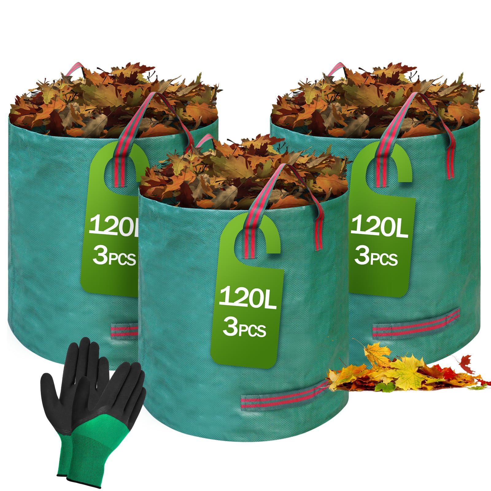 Flintronic 3x 120L Sacchi Giardinaggio Pieghevole, Sacchi per Rifiuti da Giardino, Idrorepellente Riutilizzabile Borsa da Giardino