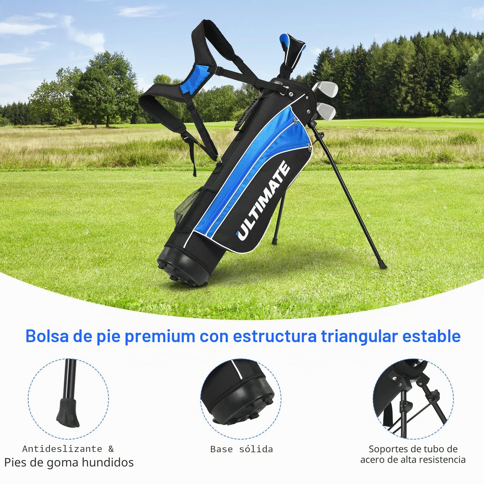 GYMAX Juego Completo de Palos de Golf para Niños de 8 a 10 Años, Golf Set Kids con Bolsa, con 1 Varilla de Madera, 2 Varillas de Hierro, 1 Varilla de Putting