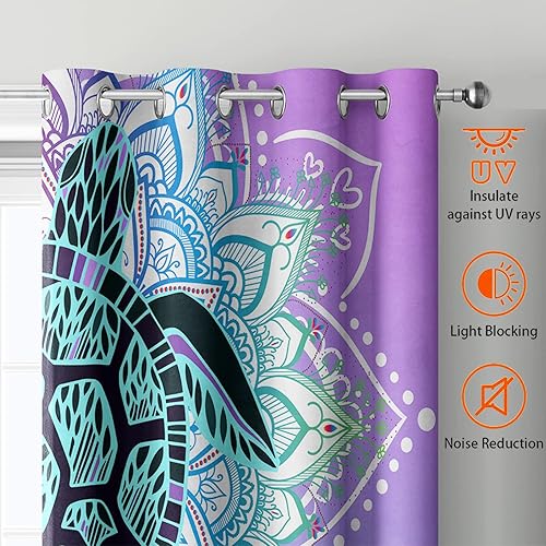 Miniatura 3 de HOSIMA Cortinas de tortuga marina, mandala con temática de playa, decoración de habitación de niños, cortinas costeras, cortinas de ventana para