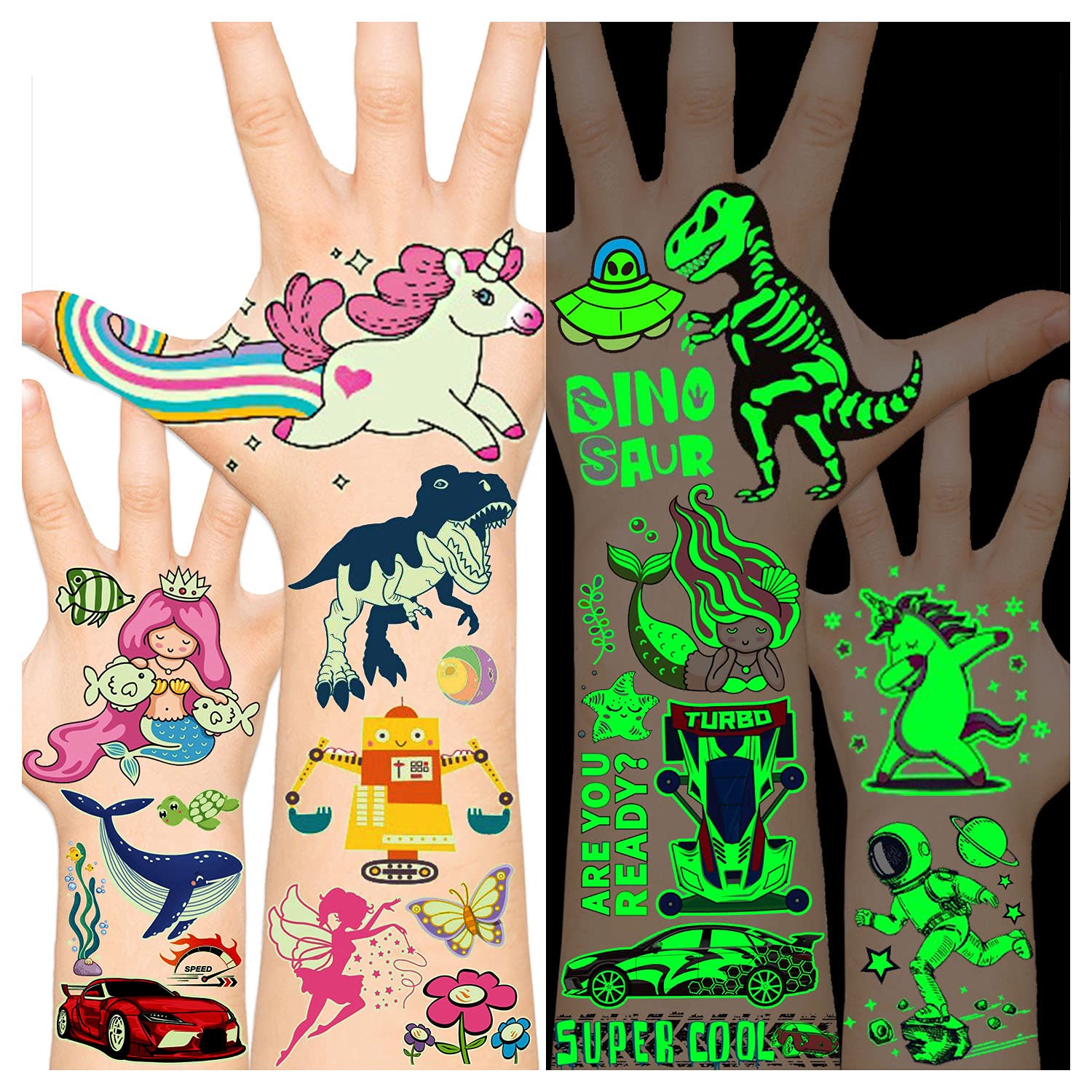 Buy 32sheets Temporary Tattoos for Kids, Luminous Kids Tattoos, Kids