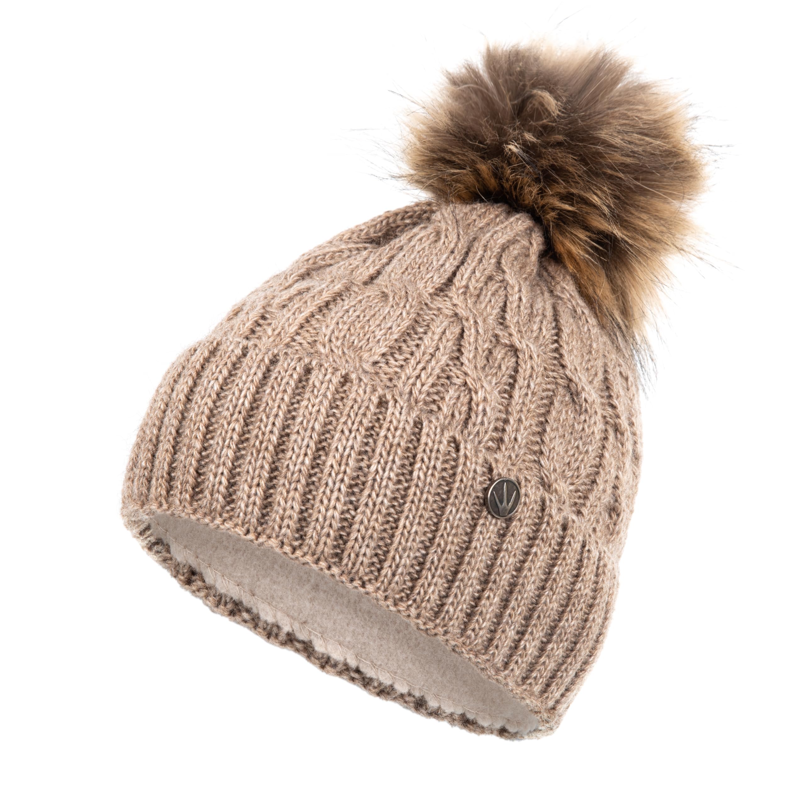 Heyo Women's Cappuccino H18527 Winter Hat With Fleece Inner Band | Slouch Beanie Winter Hat | Warm Knitted Hat With Bobble | Bobble Hat, 56/58 Cm