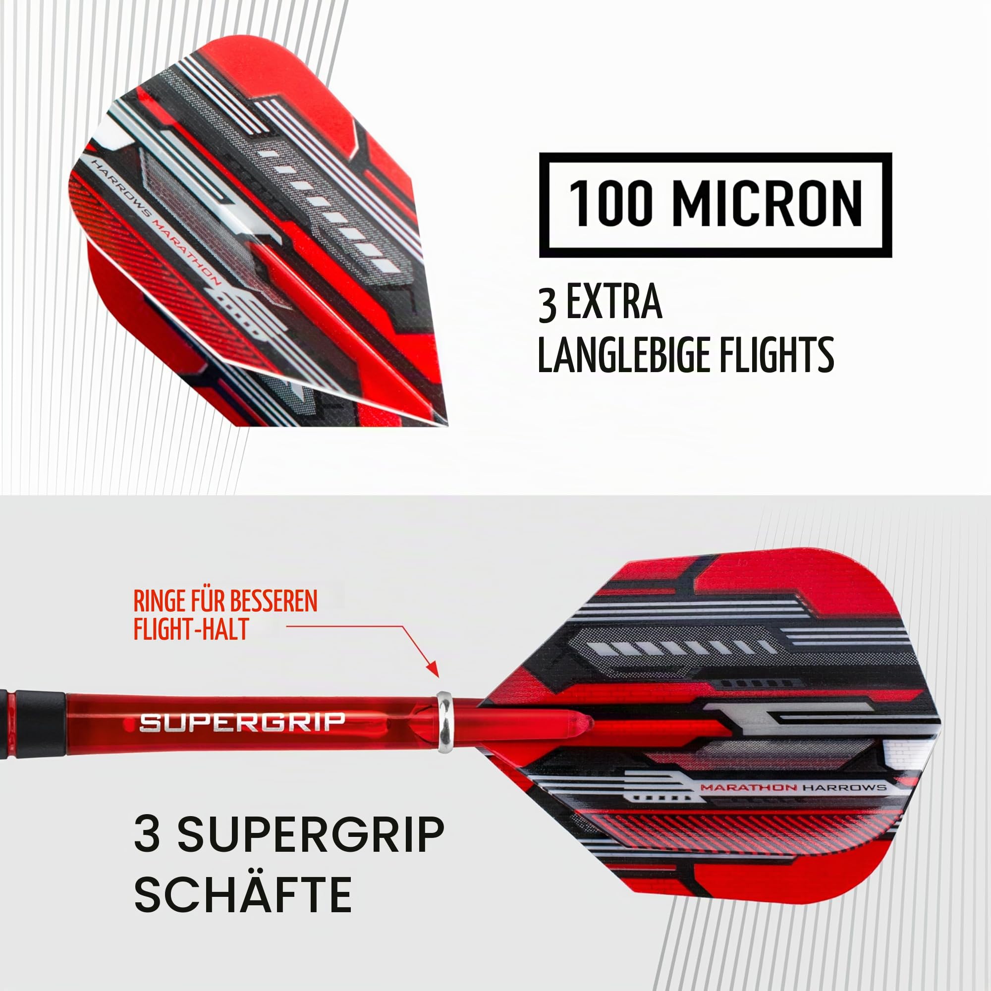 Ace Rubber Black Dartpfeile | Steeldarts-Set mit Tragetasche | 20g, 22g, 24g & 26g | Enthält Supergrip-Schäfte und 100-Mikron-Marathon-Flights