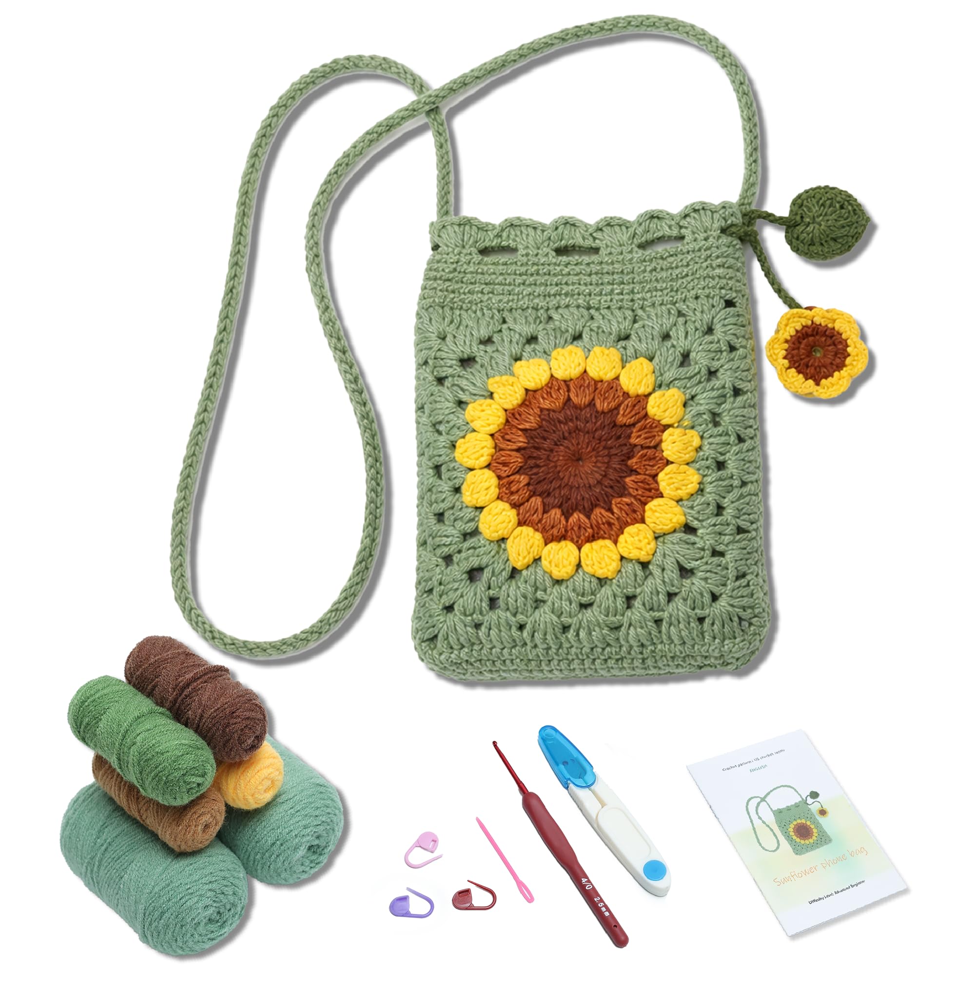 picknMAKE Crochet Bag Making Kit for Beginners Adults Kids DIY Sunflower Crochet Crossbody Bag Kit with Yarn Hook Needle Stitch Markers Starter Kit-image-41
