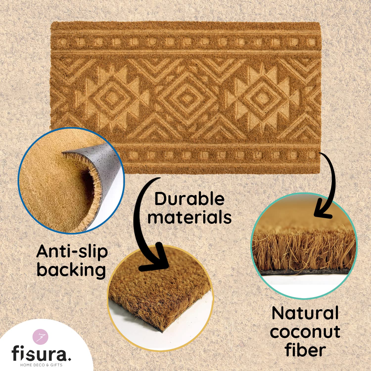 Zerbino In Cocco Dipinto A Mano Fisura - 70x40cm, Design Moderno Con Fondo Antiscivolo - Foto 7