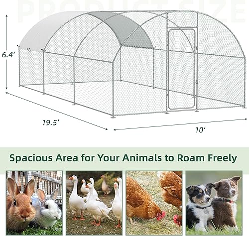 Miniatura 4 de Esright Gallinero de metal extra grande para patio con cubierta, 19.5 x 10 x 6.4 pies, corral de pollo para exteriores, patio trasero y granja,