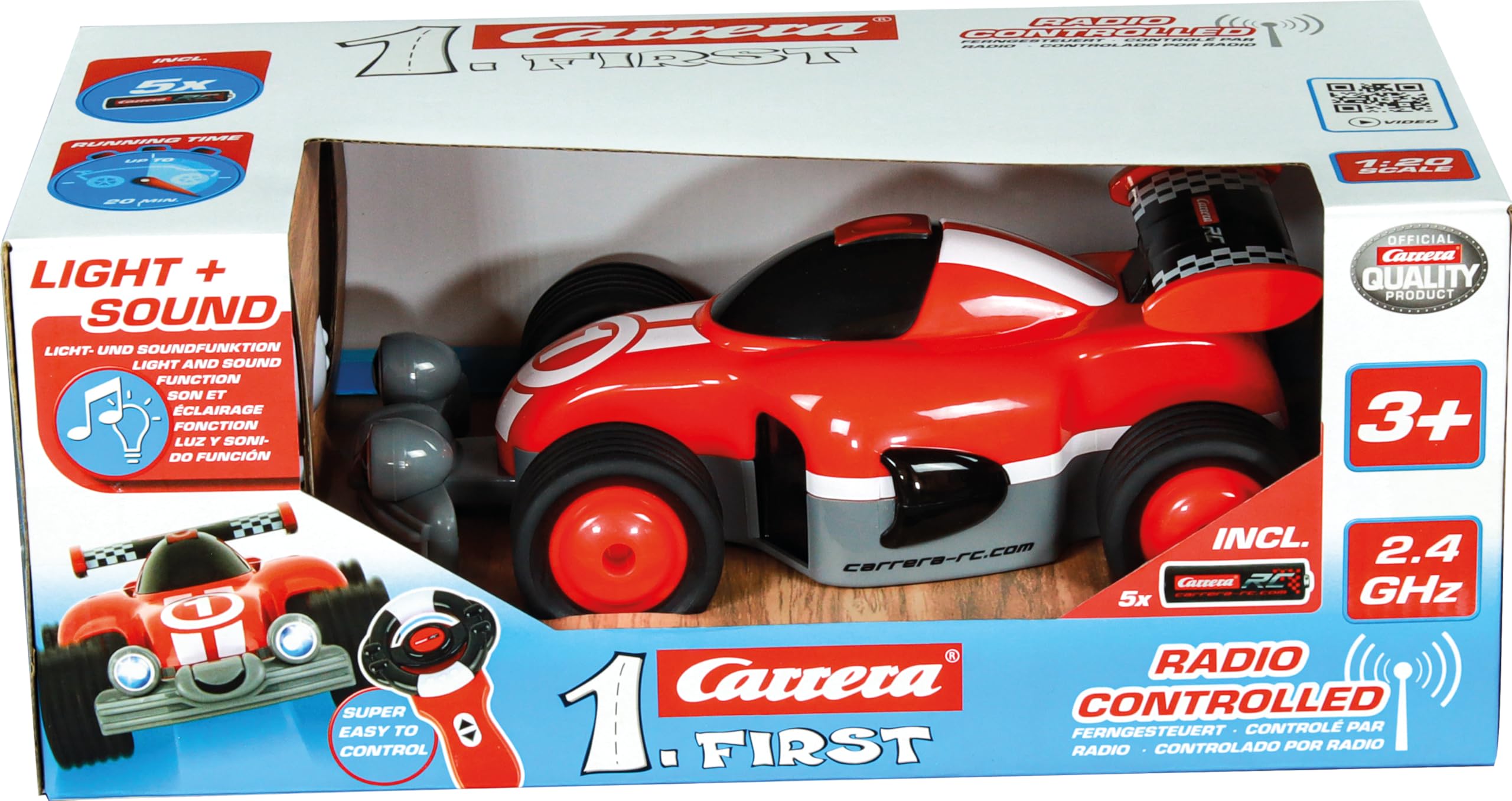 Carrera - 370181073P First RC Racer I 2,4GHz I Fahrzeug für die Kleinsten I I Einfach zu steuern I Sound & Lichteffekte für extra Spaß I Luftreifen für optimale Performance