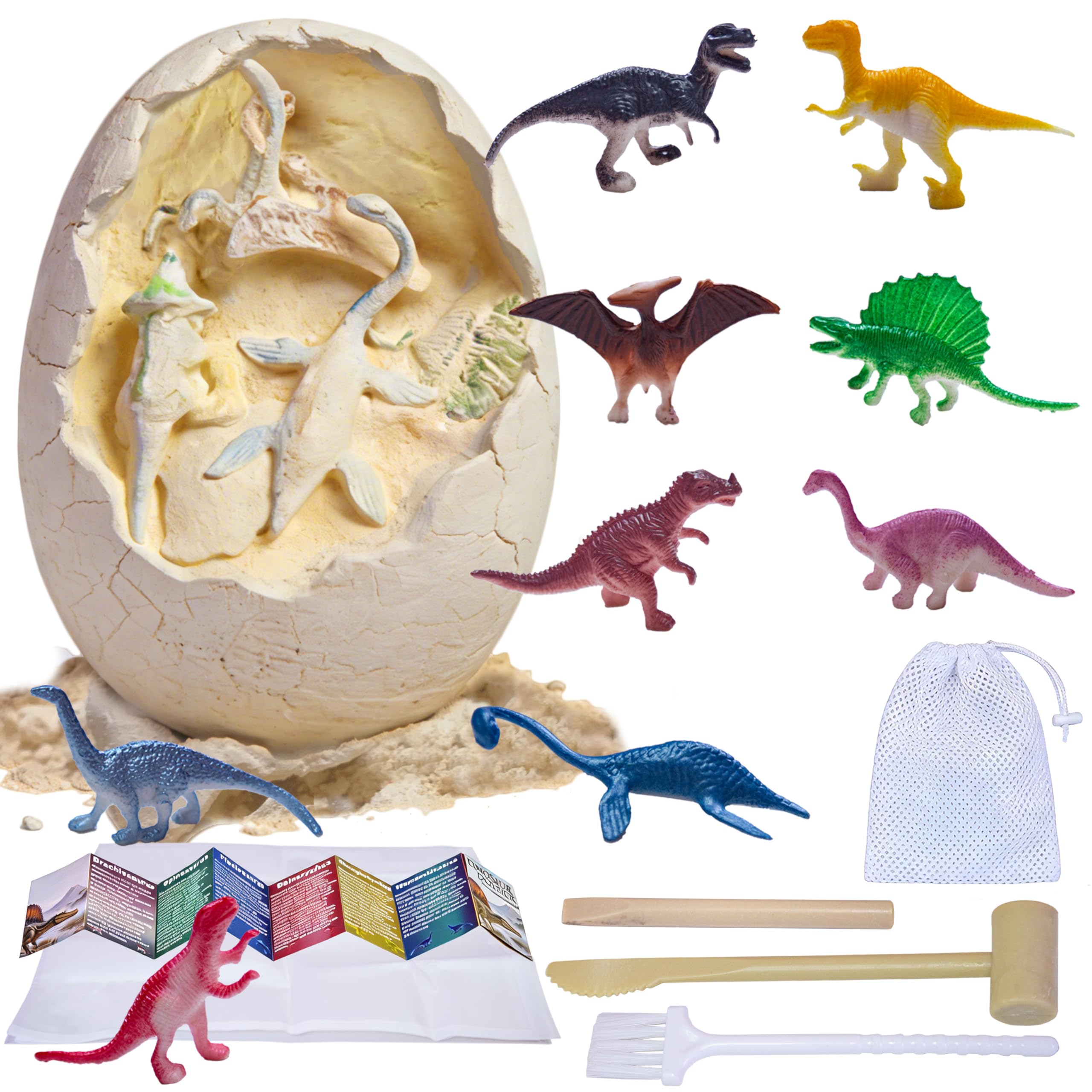 LIHBCAIYI Dino Dig Kit with 16 PCS Dinosaur Figures, STEM Archaeology Excavation Toy Set for Kids, Educational Science Gift with Hammer, Chisel, Brush & Learning Cards for Boys & Girls Ages 6-12