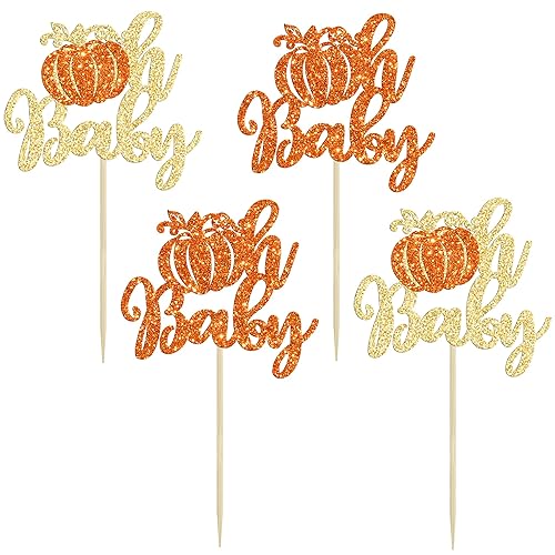 Miniatura 78 de Gyufise 24 piezas de calabaza Oh Baby Cupcake Toppers Glitter Baby Shower Calabaza Cupcake Picks Baby Feet Decoraciones para pasteles temáticos de A