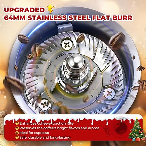 Miniatura 4 de Molinillo de café comercial resistente, rebabas planas SS de 2.520 in, 8 ajustes precisos, control de botón, tolva de 35 onzas, uso comercial y