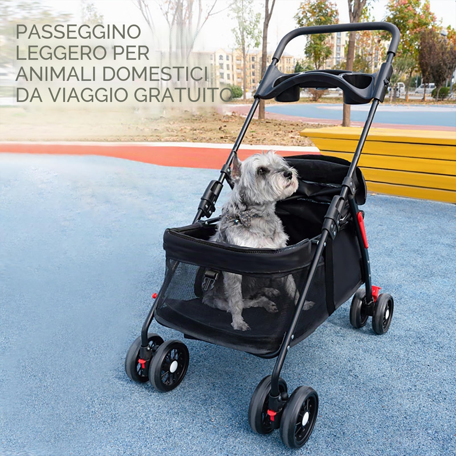 tinysiry Passeggino pieghevole a 4 ruote per cani e gatti, da viaggio, per animali domestici, con portabicchieri e rete traspirante visibile, passeggini pieghevoli per animali domestici, trasportini