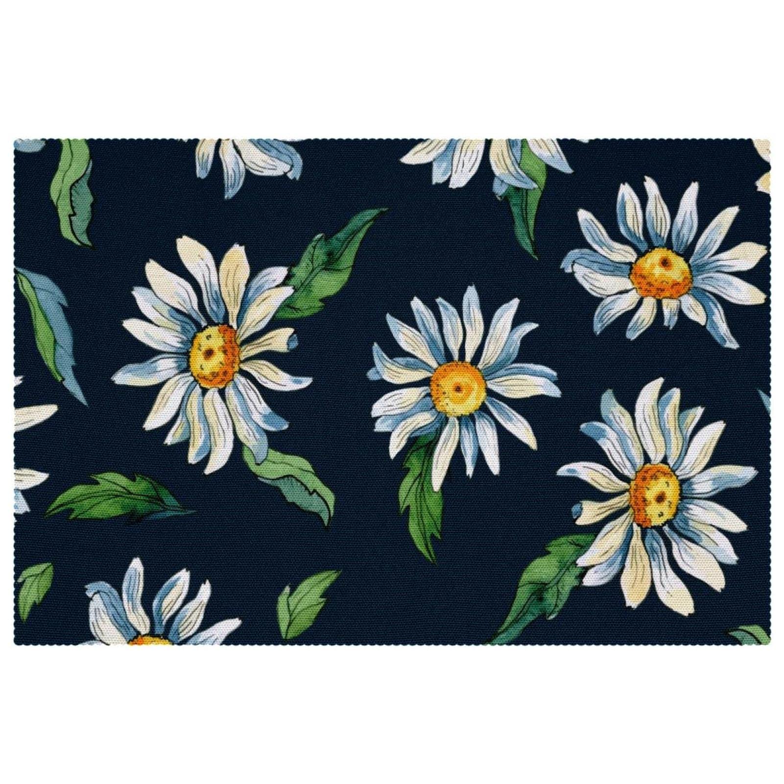 Sets de table résistants à la chaleur lot de 4 napperons tissu Oxford bleu marine fleurs