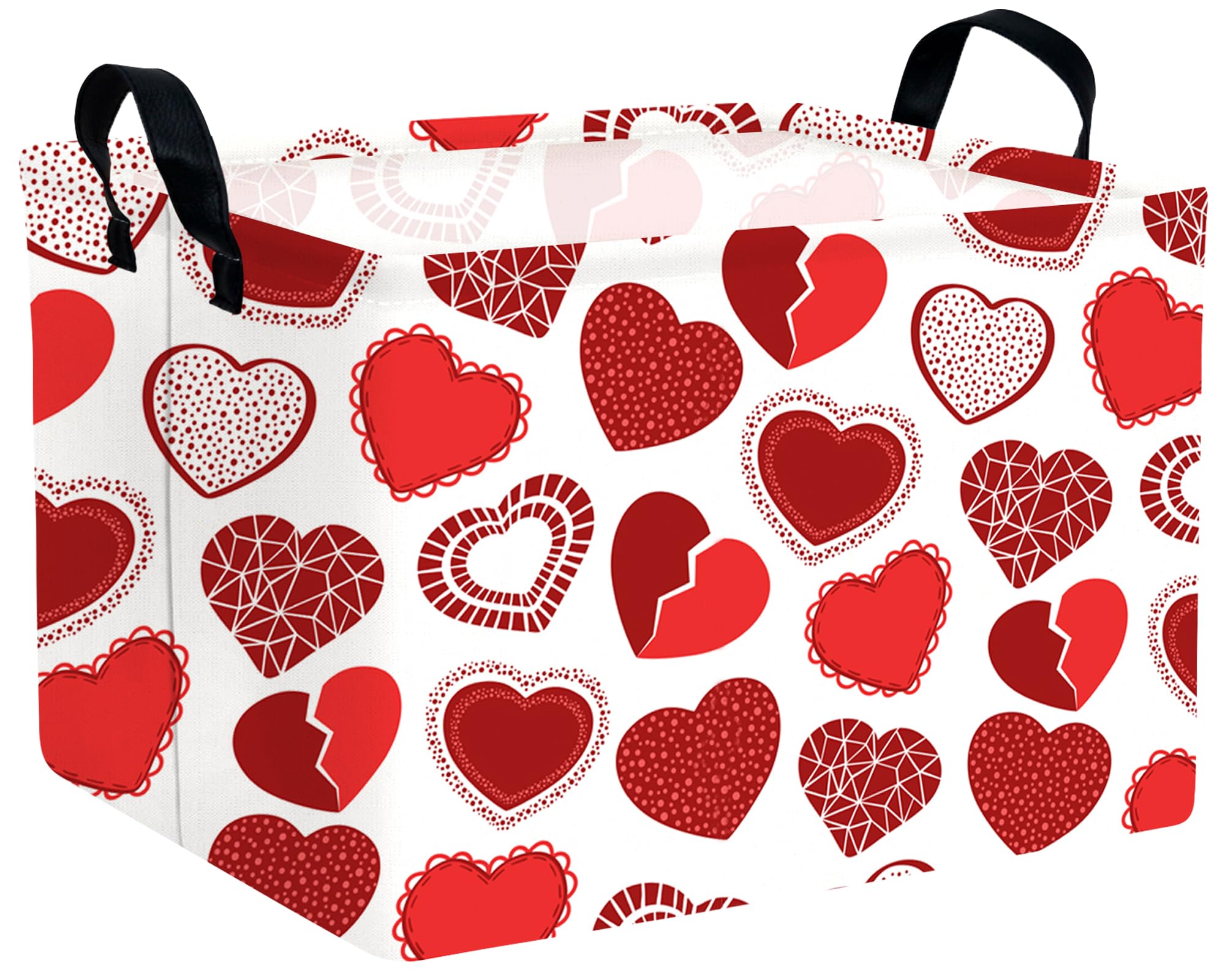 Large Valentine's Day Basket Heart Shaped Storage Bin for Gifts Collapsible Organizer Room Decor (Little Round Dot Love)