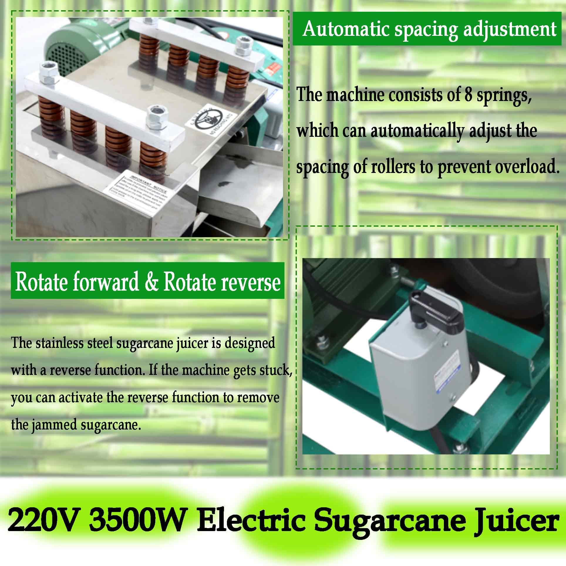 Exprimidor eléctrico de escritorio de 220 V con 3 rodillos, capacidad de trituración de caña de azúcar de 1,763.7 lbs/h, alto rendimiento de jugo, exprimidor de caña de azúcar de 3500 W 3
