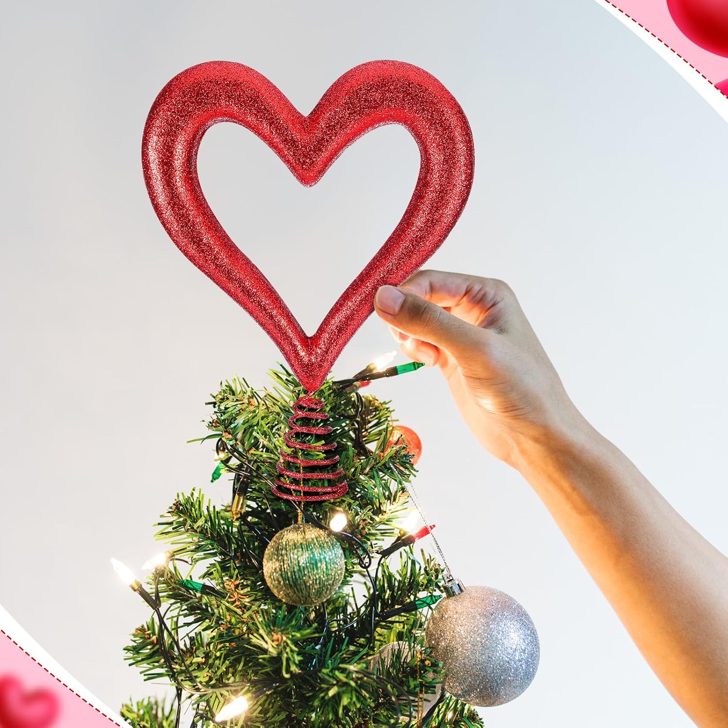 11.8 Inch Valentine Glitter Heart Tree Topper Valentines Red Foam Heart Tree Topper for Treetop Large Red Romantic Decorations for Home Wedding Holiday Party Supplies Gift