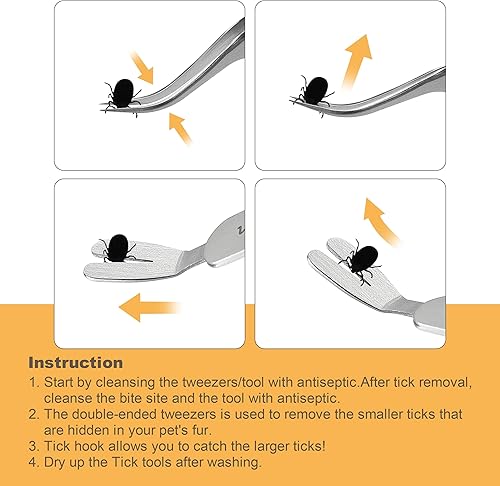 Miniatura 6 de PAFASON Juego de pinzas de acero inoxidable para eliminar garrapatas de doble cabeza, removedor para perros, gatos y humanos con estuche de