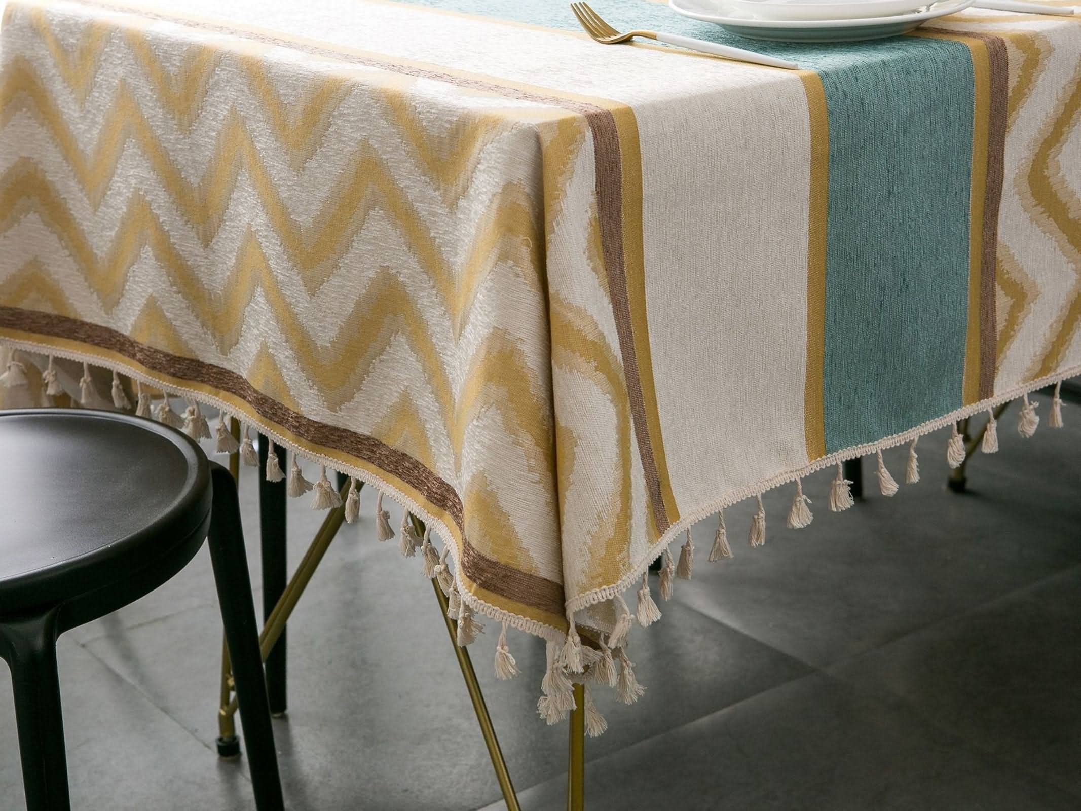 Tovaglia Antimacchia Cucina Tovaglie Rettangolari Colorate Ciniglia Flanella Jacquard Cotone Impermeabile Copri Tavolo Rettangolare Soggiorno Poliestere Giallo 140X160Cm