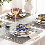 Sweejar Ceramic Dinnerware Sets for 4,12 Pieces Boho Plates and Bowls for Housewaring Gift,Bohemian Style Dish Set,Dishwasher and Microwave Safe(Colorful)