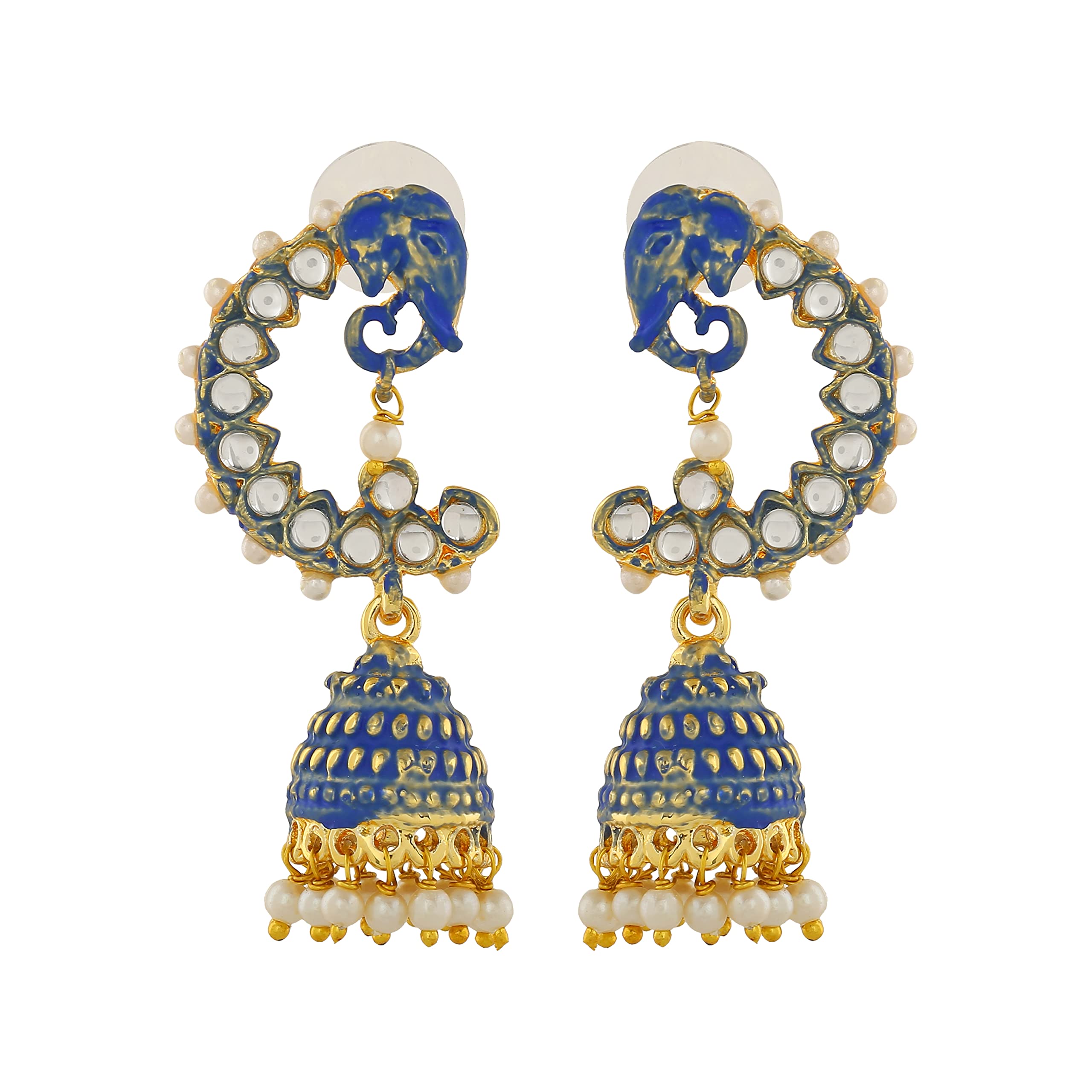 Estele Gold Tone Traditional Blue Meenakari Jhumki Earrings with Pearls for Girls & Womens (B0BT9VN36B) Amazon Price History, Amazon Price Tracker