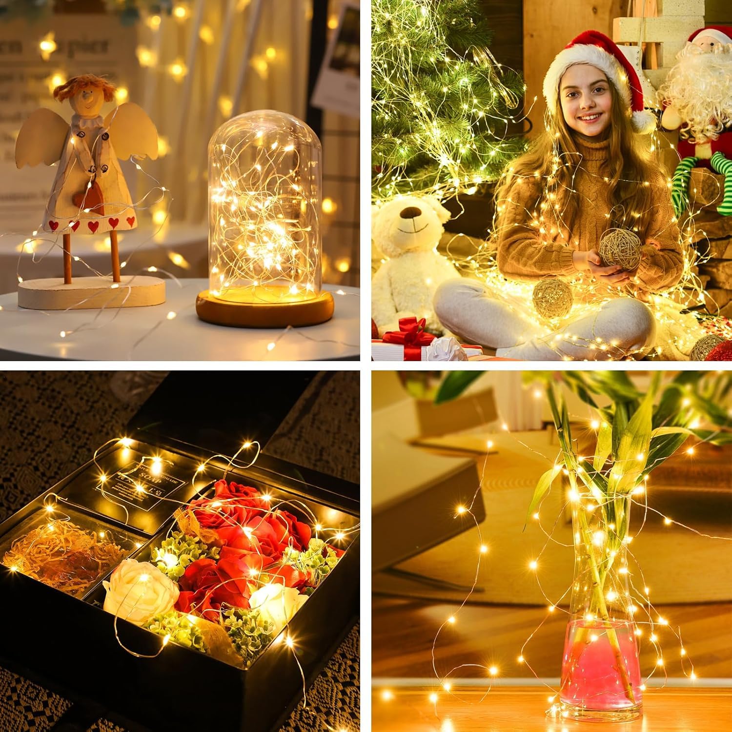 Lot de 30 Guirlande Lumineuse LED Mini Guirlande a Pile 1M 10 Fil de Cuivre Intérieur et Extérieur Décoration Lumière pour bouteille Mariage Fête Noël ChambreBlanc Chaud