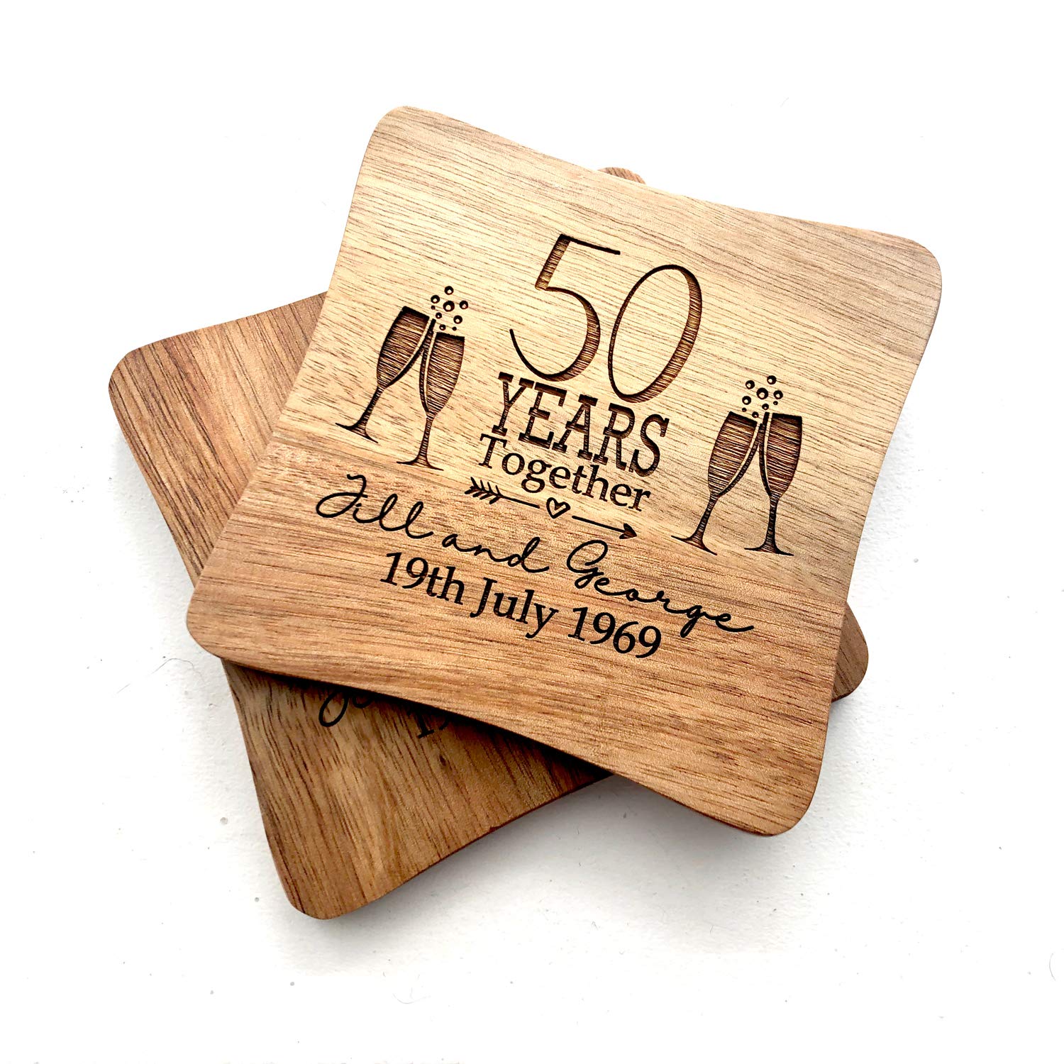 Ukgiftstoreonline Brown Set Of Two Personalised Wedding Anniversary Coasters Gift 5Th, 10Th, 25Th, 30Th, 40Th, 50Th, 60Th Anniversary