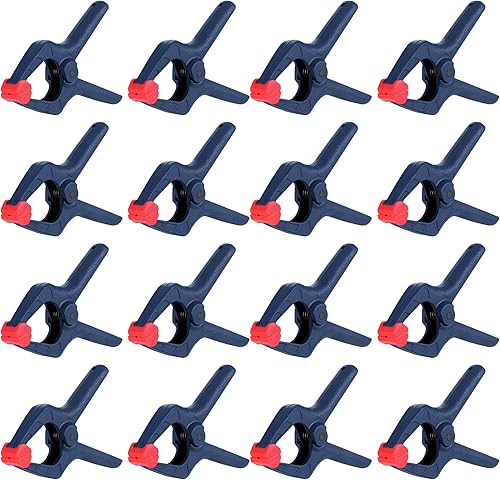 WORKPRO Juego de abrazaderas de resorte, 16 piezas de abrazadera de resorte de nailon de 3-38 pulgadas con almohadillas de mandíbula ajustables y