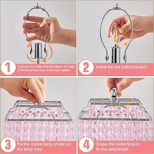 Miniatura 6 de Luvkczc Lámpara de mesa de cristal rosa con control táctil, lámpara regulable de 3 vías con pantalla de cristal para dormitorio de niña, sala de