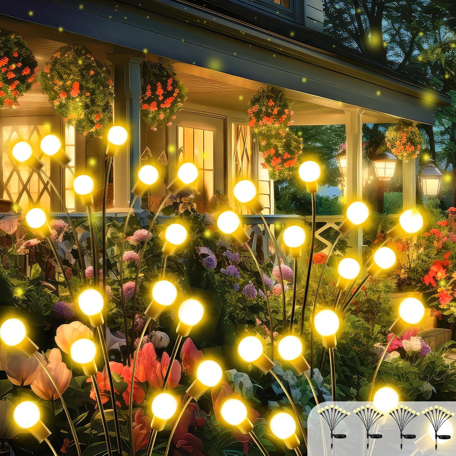 2026 Upgraded Solar Lights Outdoor, 4 Pack Solar Garden Lights with 2 Modes, Firefly Lights Outdoor Waterproof, Sway by Wind, Twinkle Firefly Light for Yard Patio Path Garden Decoration (Warm White)
