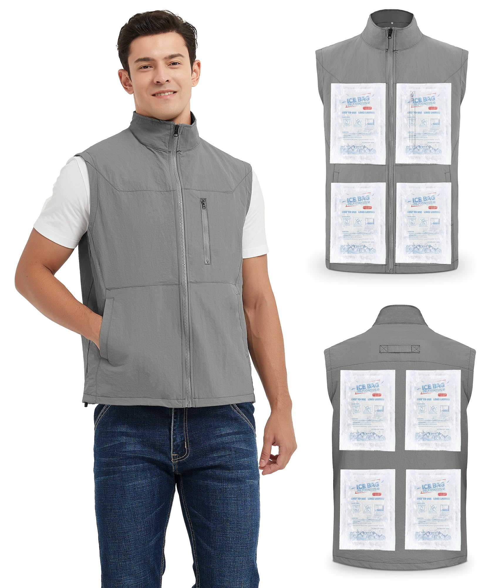 Gilet refrigerante da uomo, con 24 impacchi di ghiaccio, per tempo caldo, attività all'aria aperta, lavoro quotidiano