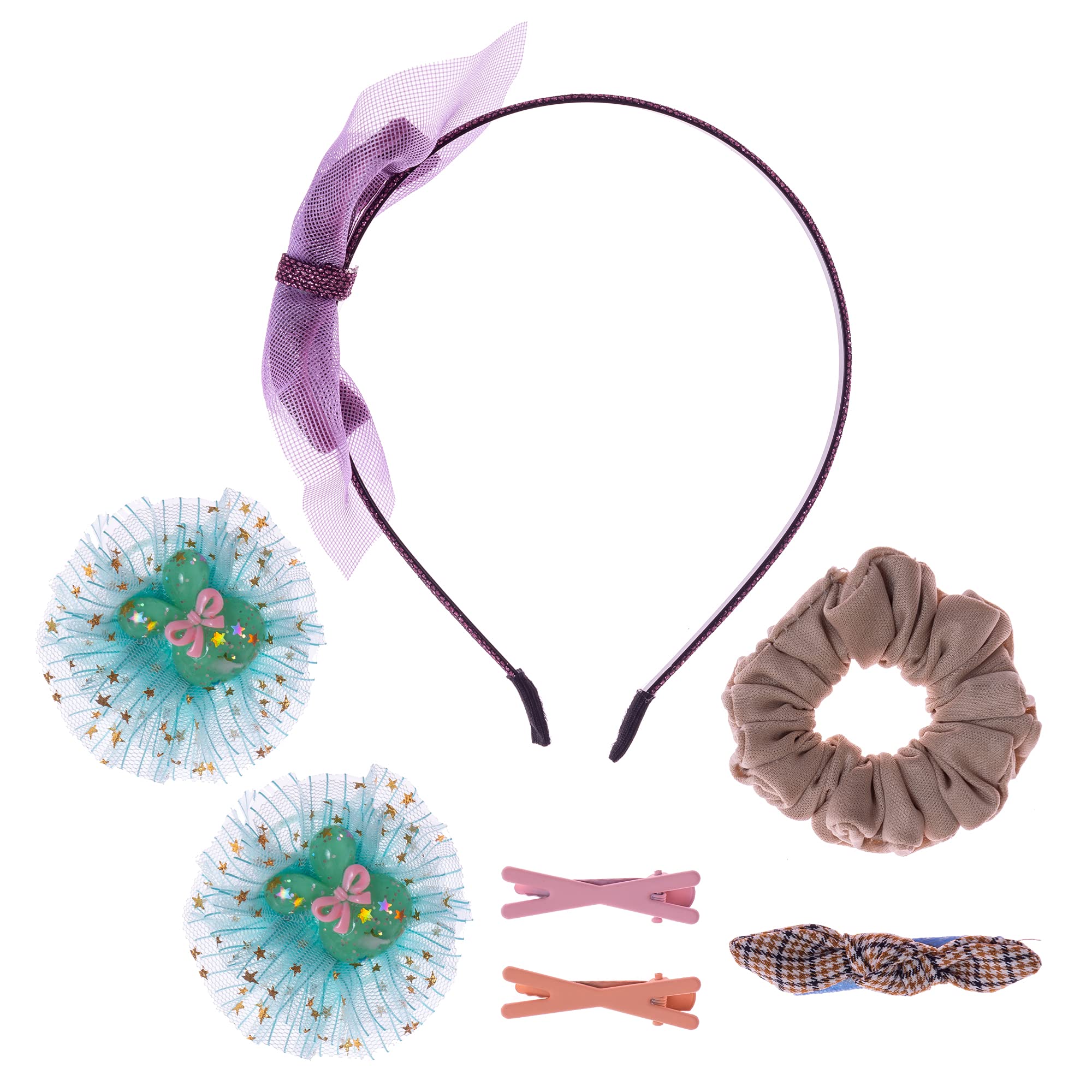 Awefit® Stylish Purple Bow Hair Band Hair Clips Bunny Ear Hair Ties Rubber Band Combo for Girls/Kids and Women Hair Accessories Set of 7 with Gift Box.