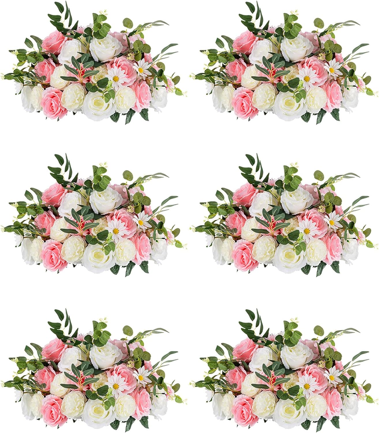 Nuptio Flower Balls for Wedding Centerpieces - 6 Pcs 17.7 inch Diam Fake Flower Ball Arrangement Bouquet Party Centerpieces for Tables - Pink & White Rose Bouquet Centerpiece Flowers for Wedding Table 17.7" Diam - 6 PCS Pink & White