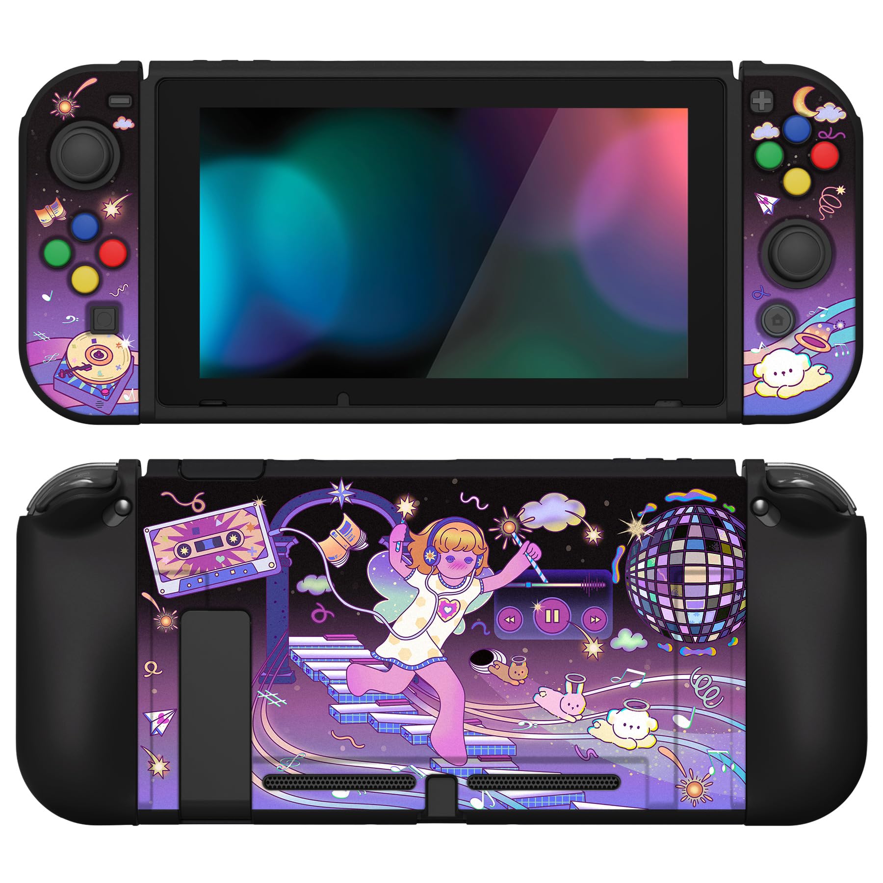 playvital ZealProtect - Custodia protettiva morbida per Nintendo Switch, protezione flessibile per interruttore, con pellicola protettiva in vetro, impugnature per pollice e tappi per pulsanti ABXY