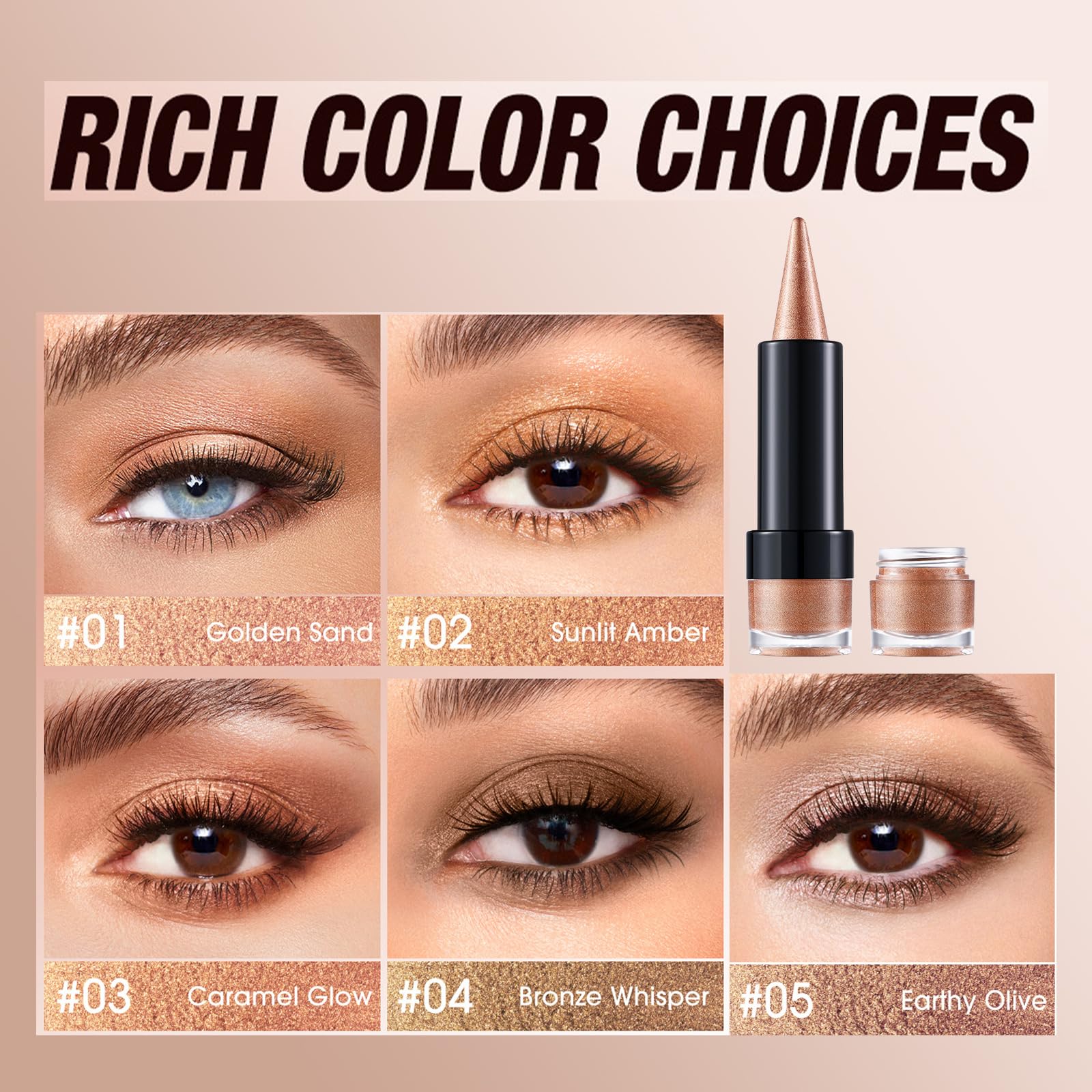 2-in-1 Eyeshadows & Eyeliner Stick Set, Double-Ended Sparkling Eyeshadow Pencil & Eyeshadow Set - Image 4