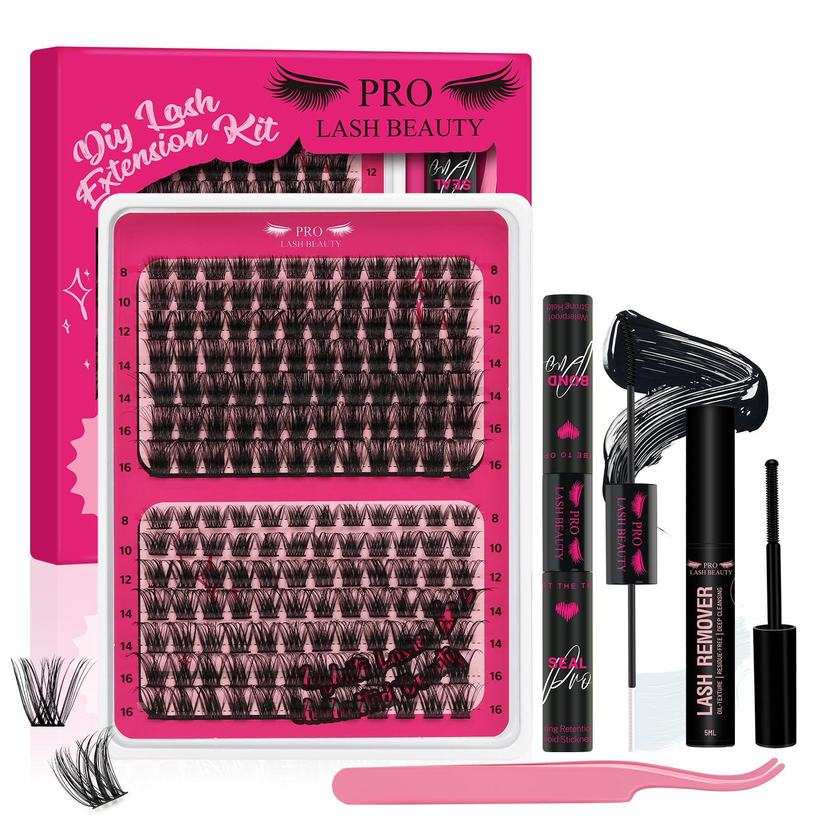 Kit pestañas pelo a pelo Kit de extensión de pestañas DIY com 168 peças de pegamento y sellado de pestañas, removedor de pegamento de pestañas, aplicador de pestañas(Tender+Glitter Kit)