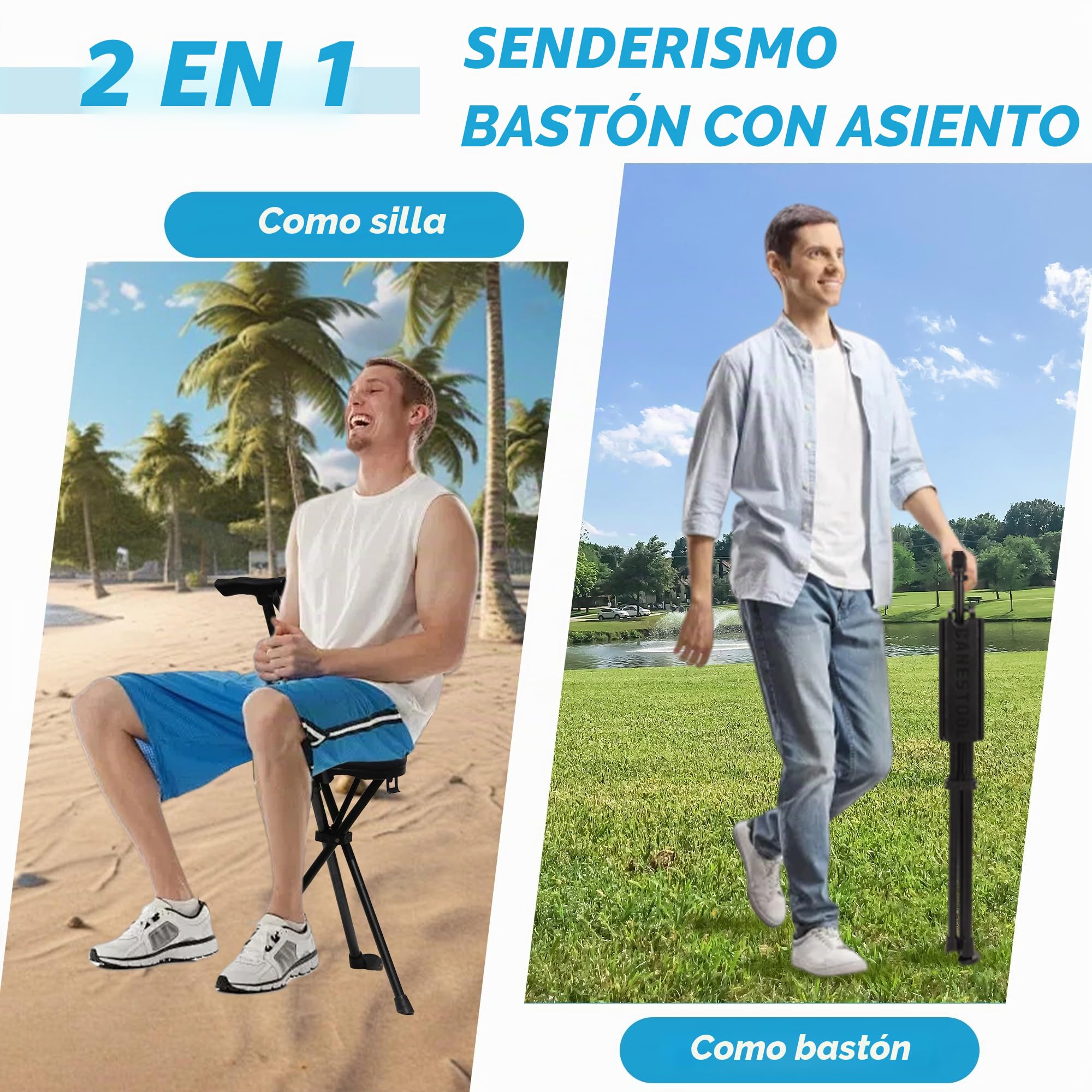 Bastón Mejorado con Asiento, bastón Plegable portátil, Bastones Ajustables para Mujeres y Hombres, bastón retráctil de Altura para Ancianos y Mujeres, Viajes al Aire Libre