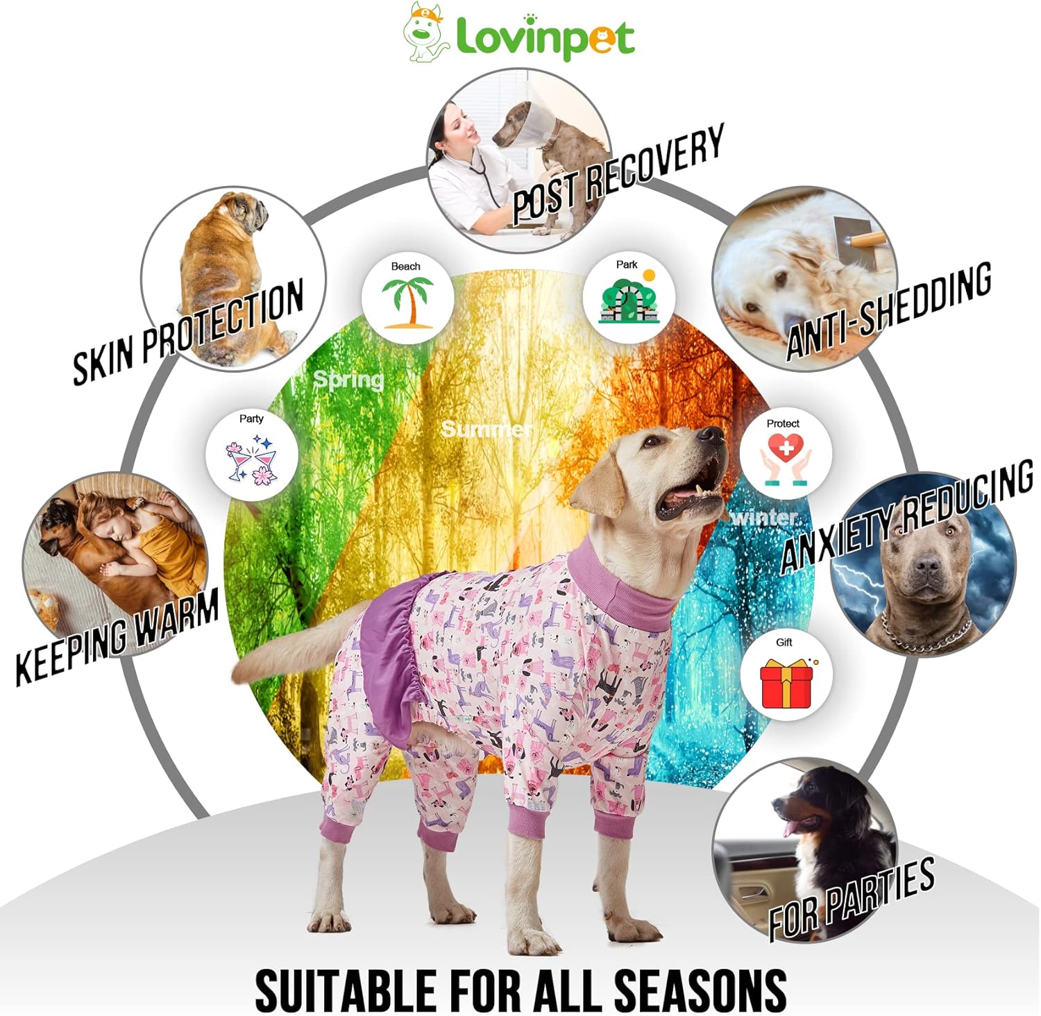 LovinPet Pijamas para perros Pitbulls  Protección UV, camisa de recuperación posoperatoria, tela elástica de punto ligero, estampado de alpaca