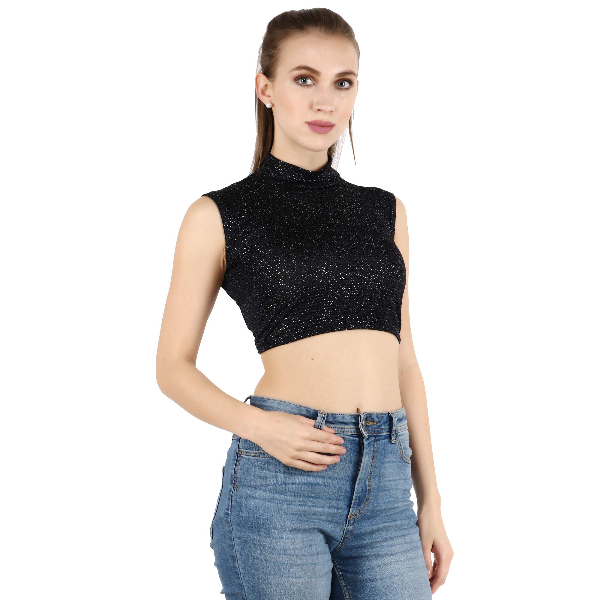 Popwings Women's Polyester Solid Sleeveless Blouse (Bpopt00799_Black_Xl, Slim Fit)