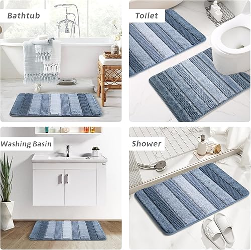 Miniatura 7 de Kmson Juego de 3 alfombras de baño de felpilla ombré, antideslizantes, ultra suaves, lavables, peludas para bañera, tapete de ducha de microfibra