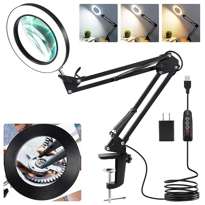 Buy 10X Magnifying Glass with Light and Stand, Veemagni 3 Color Modes
