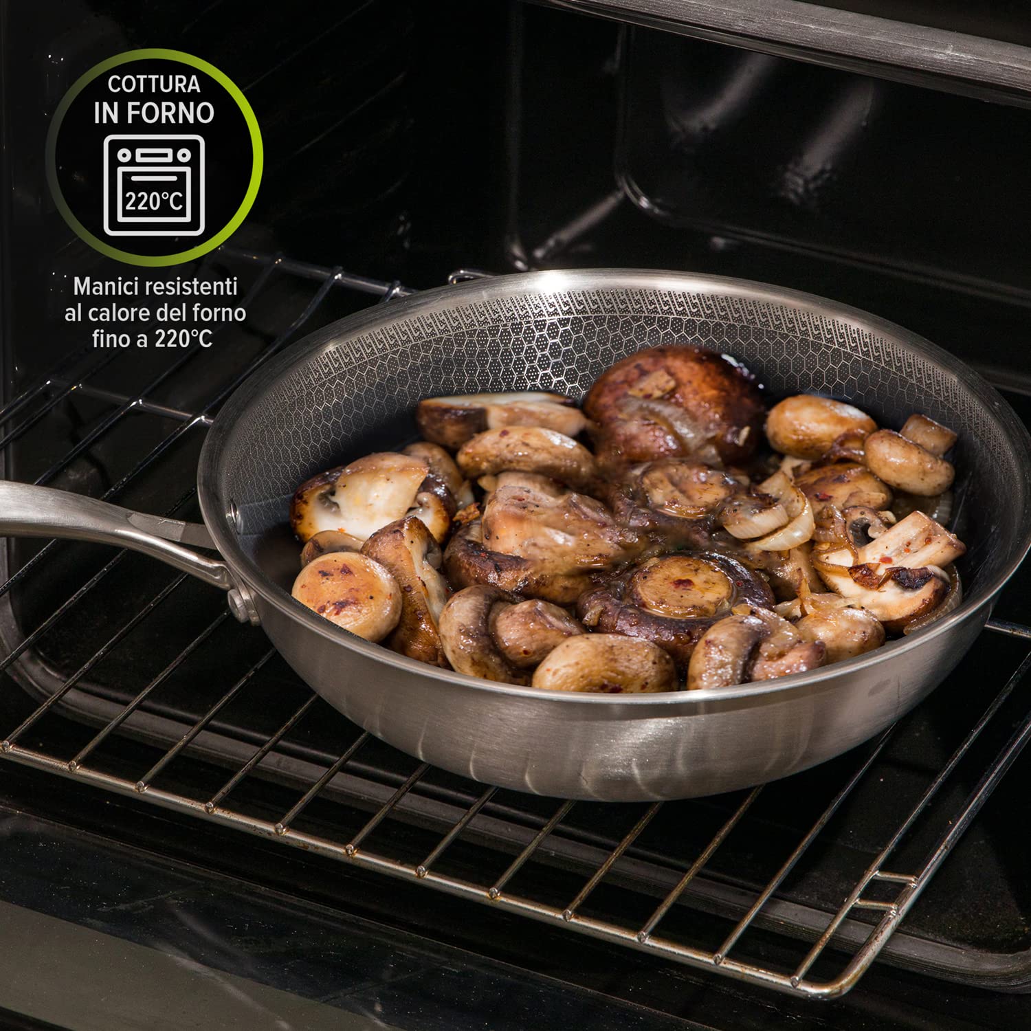 KASANOVA Wok antiaderente con rivestimento nido d'ape 28 cm Tri-ply, con coperchio in vetro