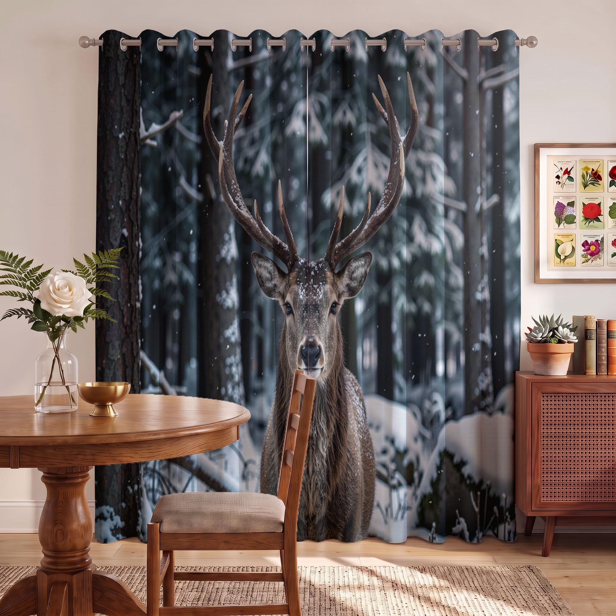 Tende Oscuranti Cervo Foresta Invernale Antracite, 140Lx175A Cm