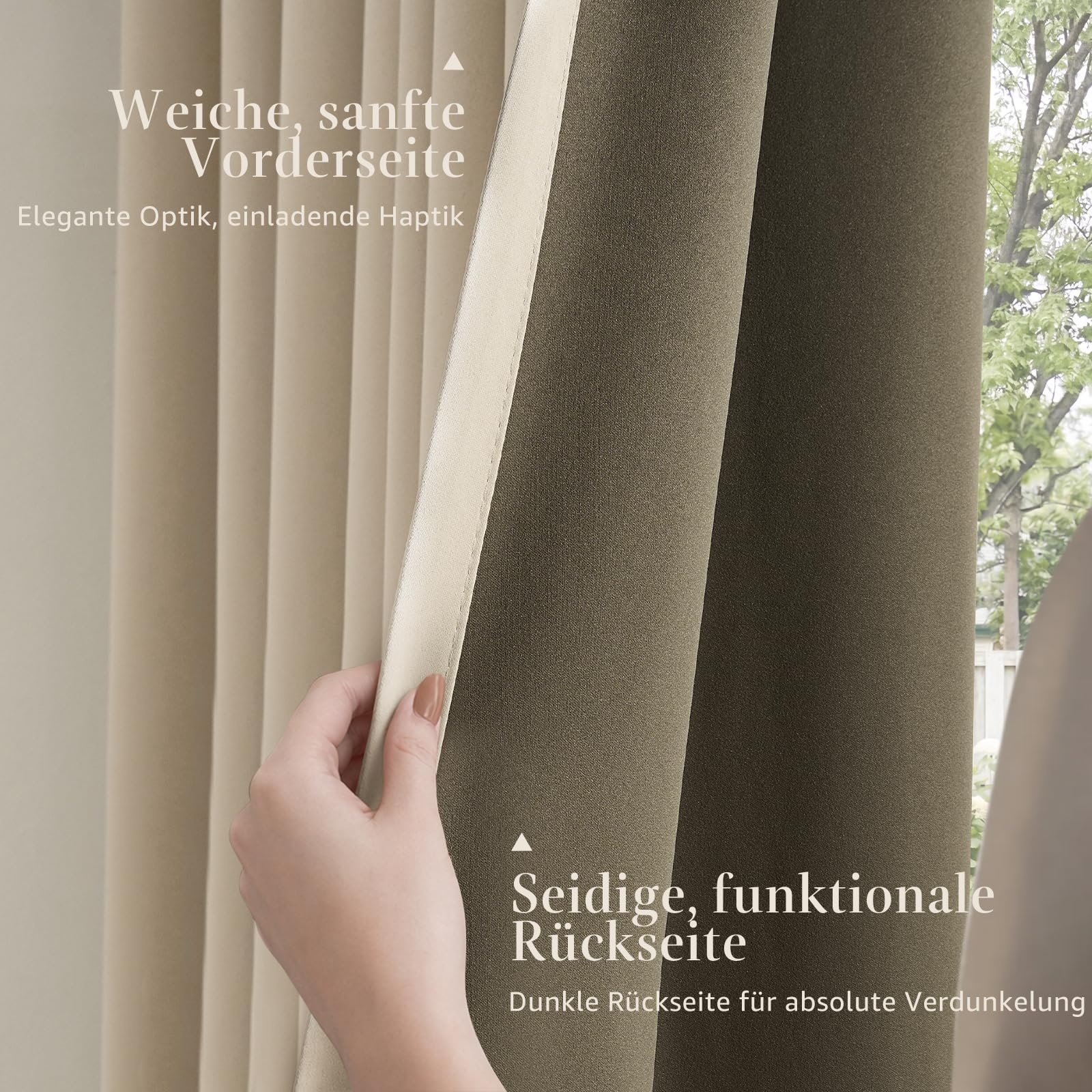 TOPICK 100% Verdunklungsvorhänge Gardinen mit Ösen Beige H145xB140 2er Set