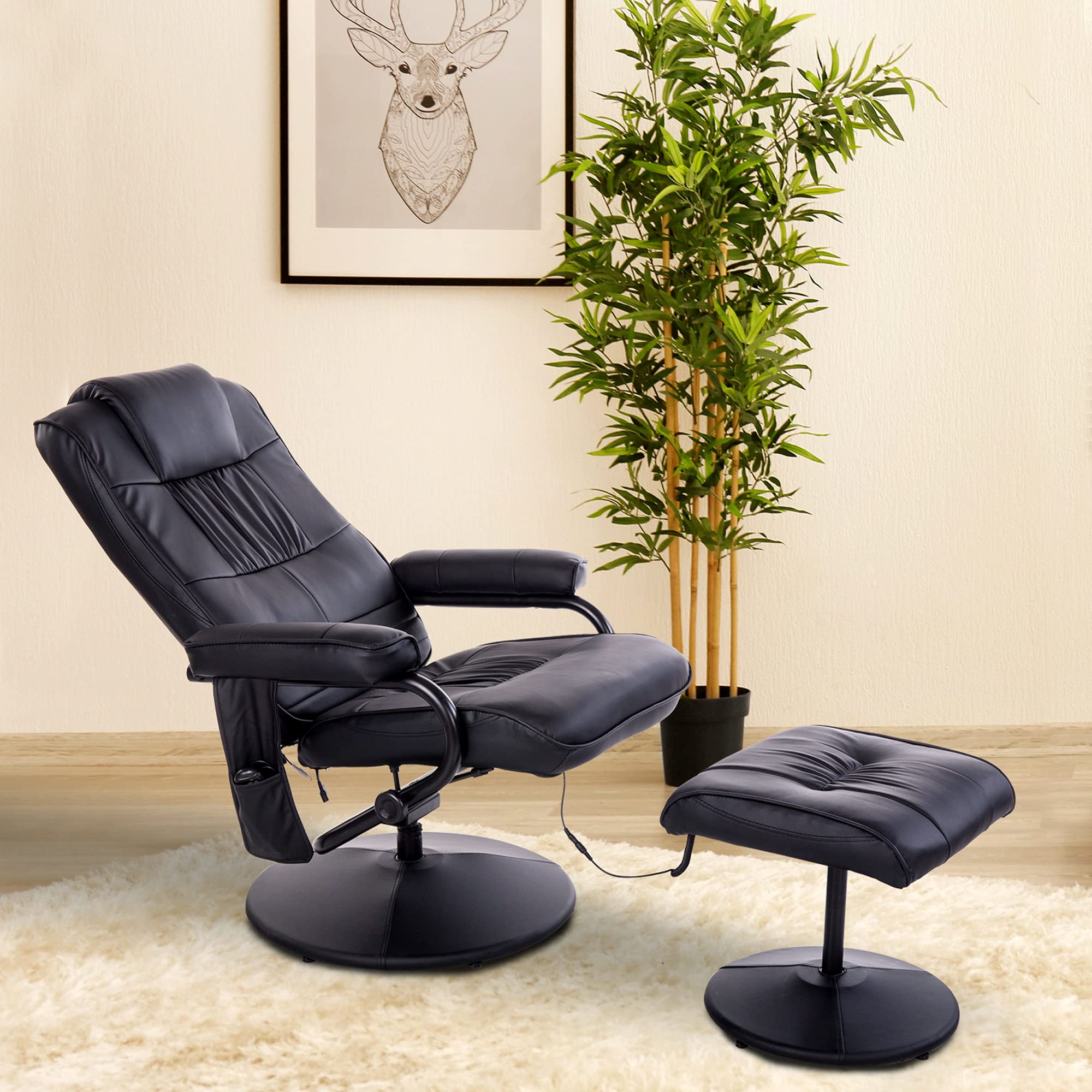 HOMCOM Fauteuil de Massage et Relaxation électrique pivotant inclinable avec Repose-Pied revêtement synthétique Noir