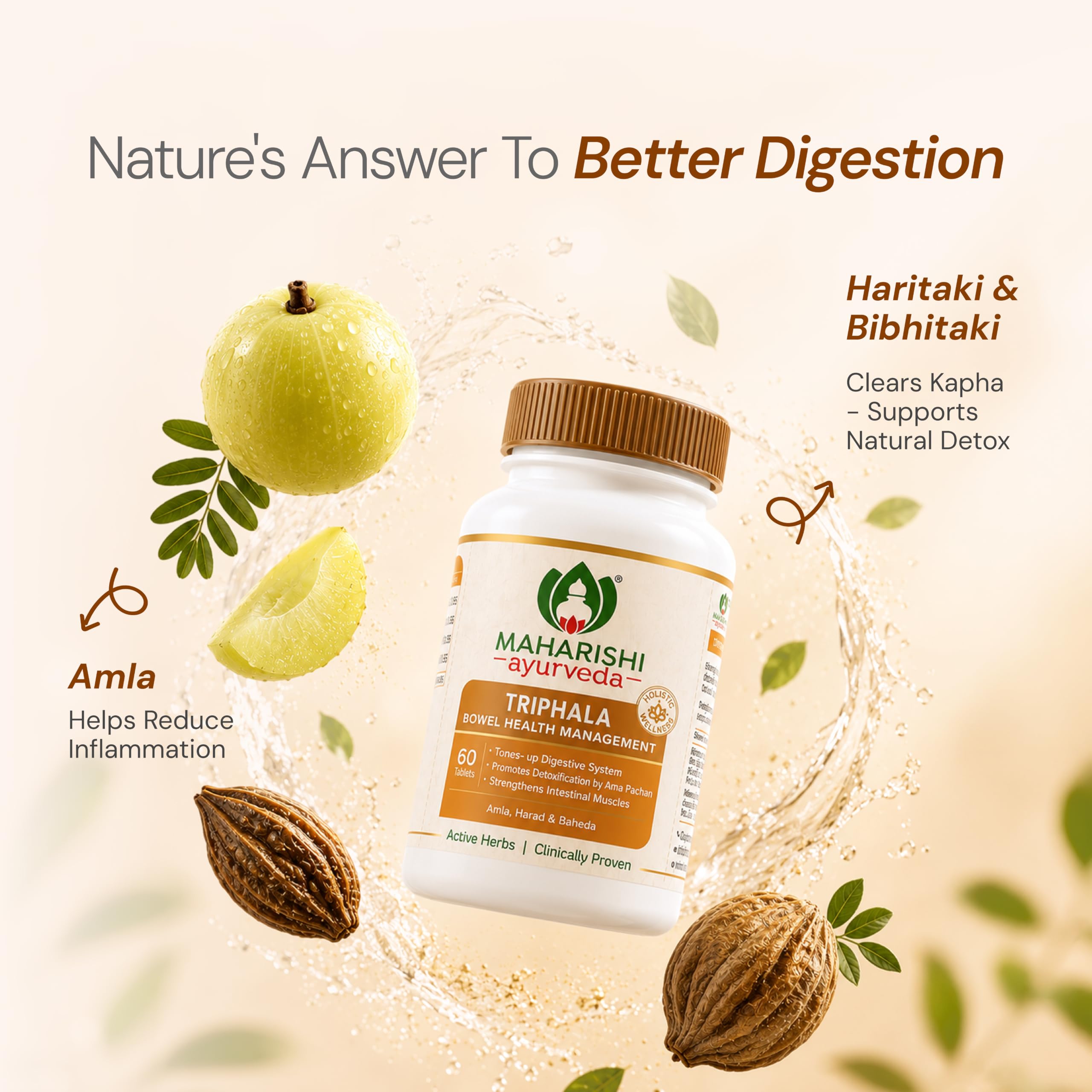 Triphala Tablets Maharishi Ayurveda 1000 MG | Supports Healthy Digestion | Improves Bowel Wellness| Relieves Constipation | Pure Herbs Used | Ayurvedic | 60 Tabs (Pack of 1) 3